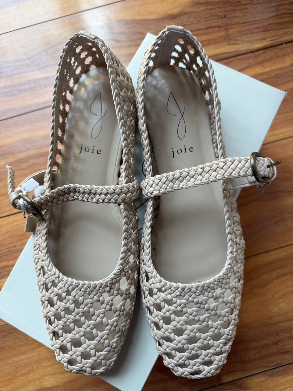 NWT Joie Woven Neutral Mary Jane Flats in Light Beige - Picture 3 of 6